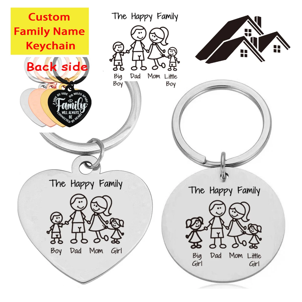 

Custom Family Name Keychain Engraving Personalized Dad Mother Kids Families Member Heart Keyring Key Chain Ring Holder Gifts