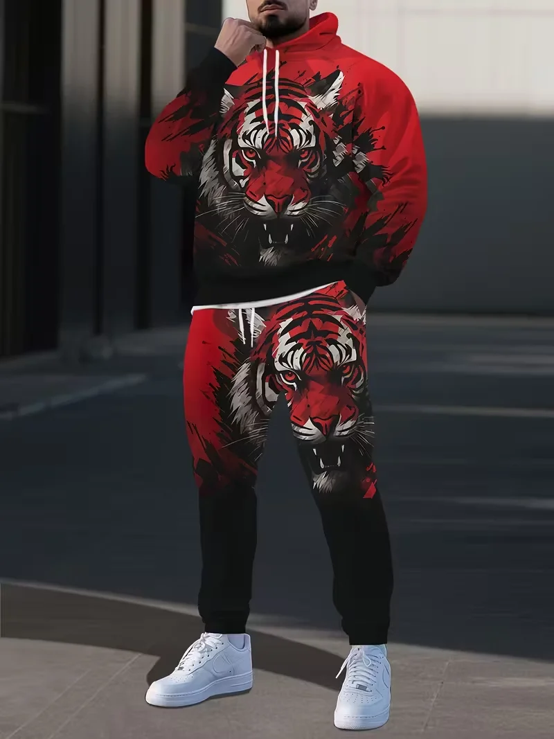 Men Hoodie Suit Animal Tiger 3D Print Tracksuit/Pants Long Sleeve Pullover Casual Streetwear Oversize Autumn jogging Tracksuit
