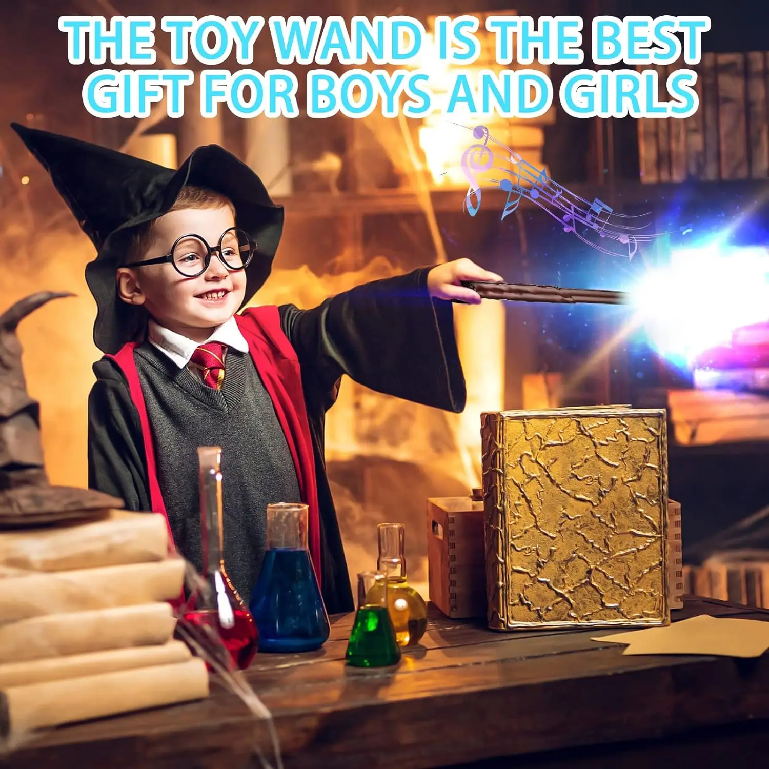 10PCS Light Up Magic Wizard Wands 14.6 Inch Sound Illuminating Toy Wand Witch Wand Kids Birthday Party Gifts Halloween Cosplay