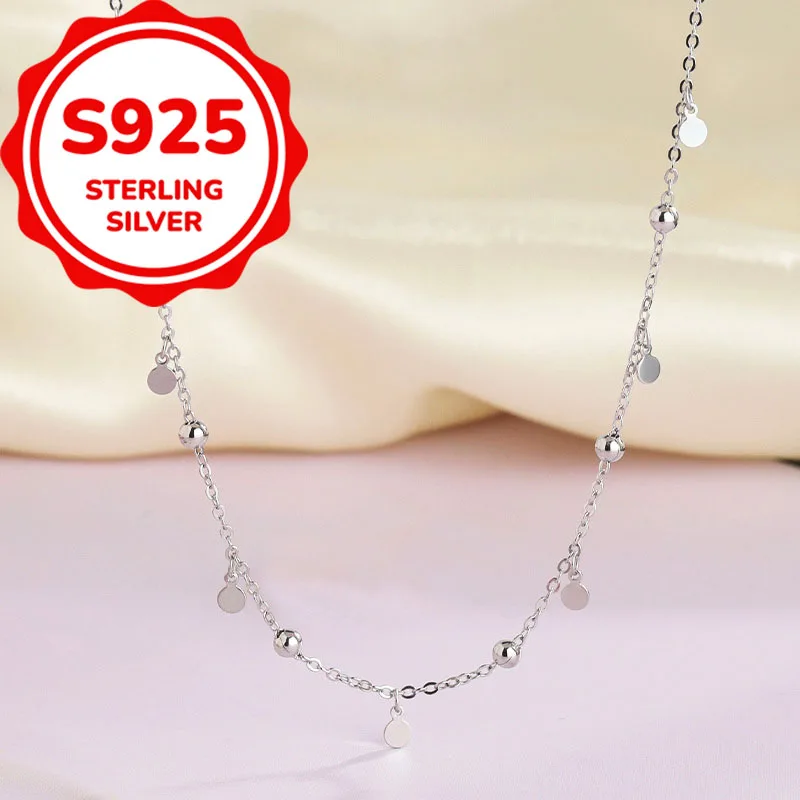 Simple and Elegant Round Pendant Sequin Necklace for Women - Gift, Party, Korean Style Fashionable Minimalist Collarbone Jewelry