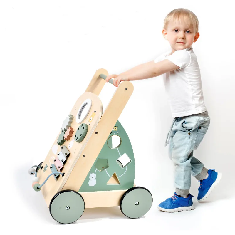 Puzzle Baby Walker Montessori Education Wooden Busy Board Trolley Sensory Math Toys Creative Games Building Blocks Toddler Toys