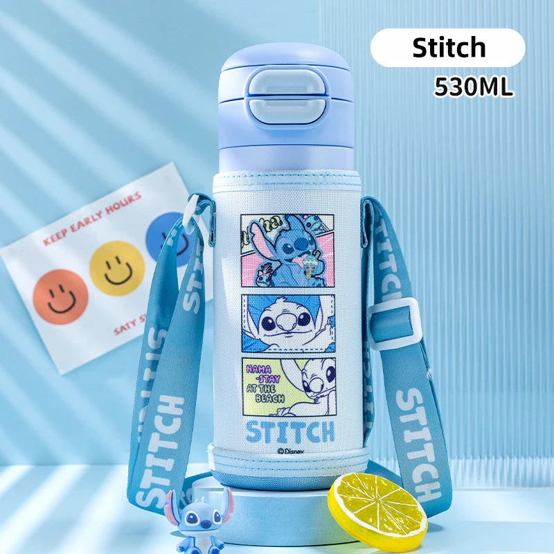 ディズニー スティッチ 子供用水筒 学校用 316ステンレス鋼製 保温カップ デュアルドリンク蓋付き 水筒 カップ付き