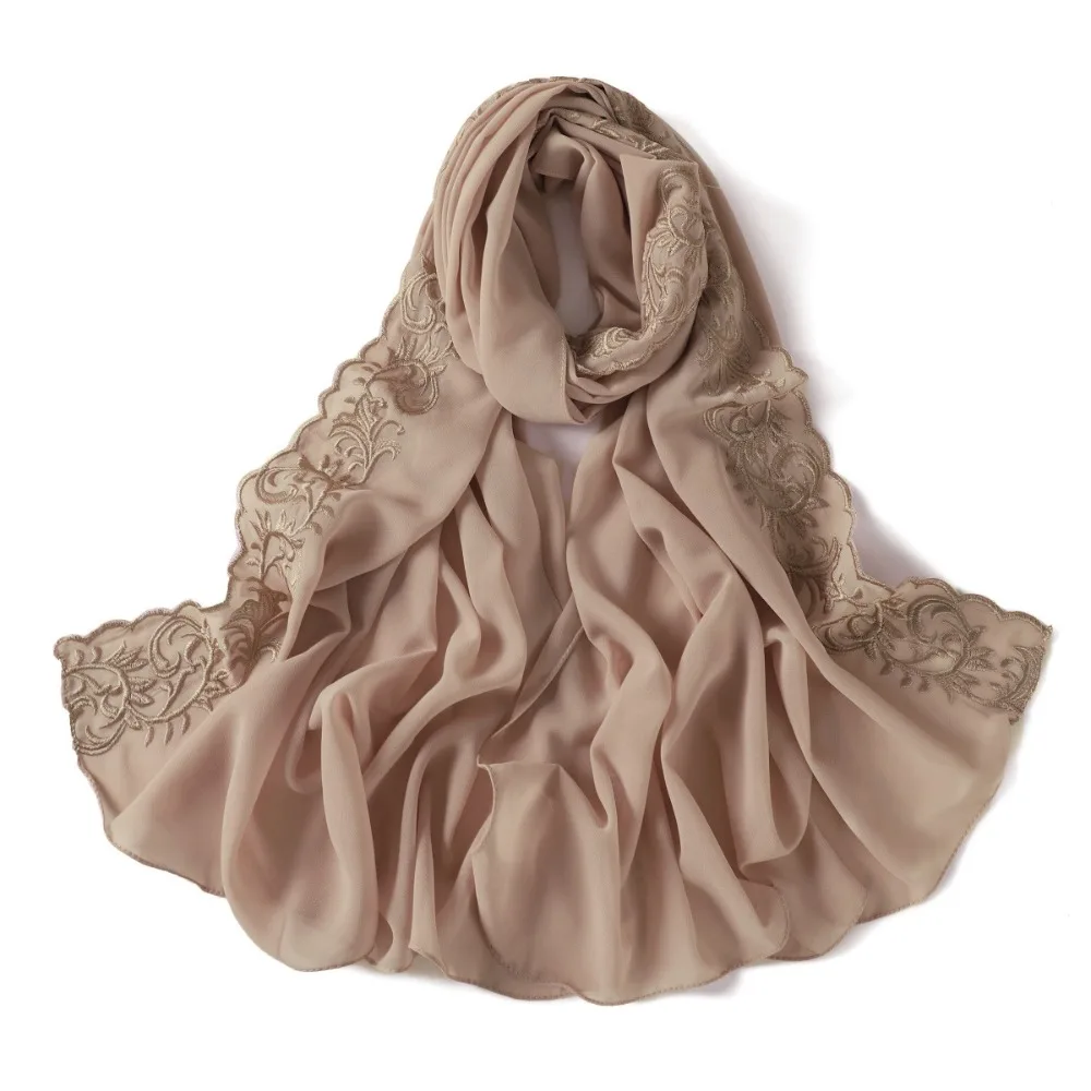 

Элегантный шифоновый шарф с вышивкой в виде лозы, длинный вышитый шарф с декоративной каймой, дышащая солнцезащитная накидка, женский головной убор