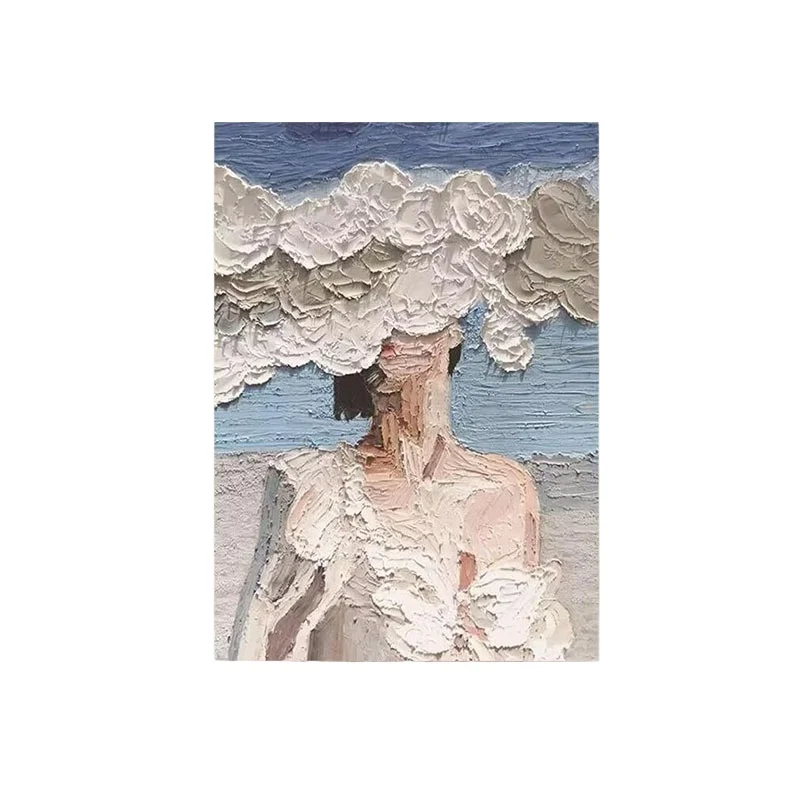 

Hand painted oil painting cream wind living room decorative painting modern girl abstract hanging painting