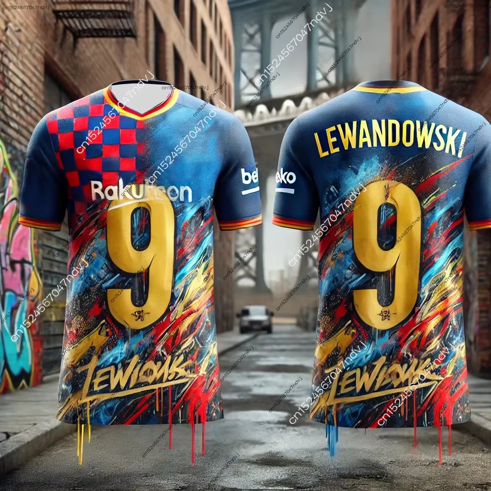 2025 ليفاندوفسكي لكرة القدم جيرسي الشارع الاسبانية الكتابة على الجدران نمط الكبار الرجال/النساء كرة القدم قميص رياضي تي شيرت مروحة مجموعة خاصة
