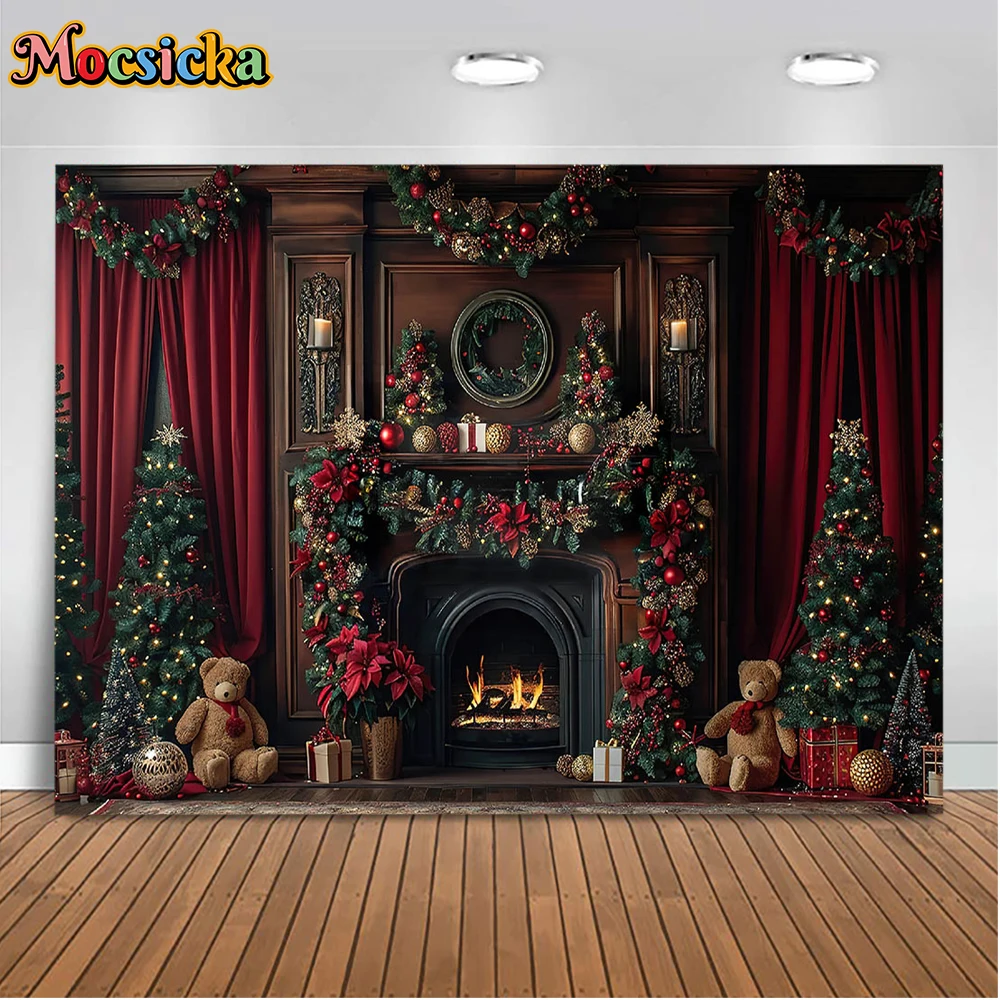 Fondo de fotografía de invierno Mocsicka árbol de Navidad calcetines rojos Festival fiesta familia niños fotos fondo accesorios de estudio