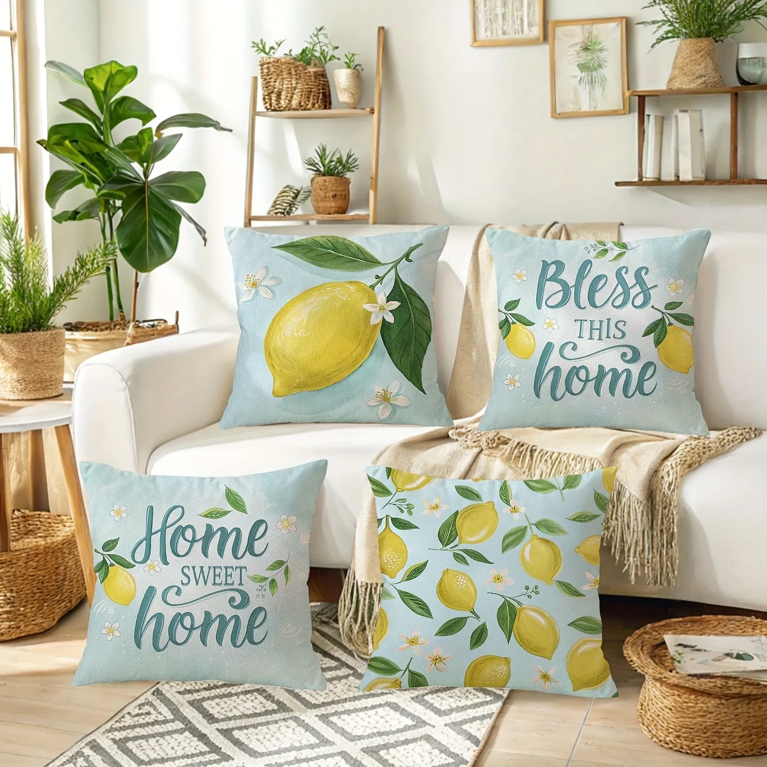 Short plush material pillowcaseLemon - themed Home Blessing Pillow CoversLiving room sofa cushion cover, soft and comfortable, b