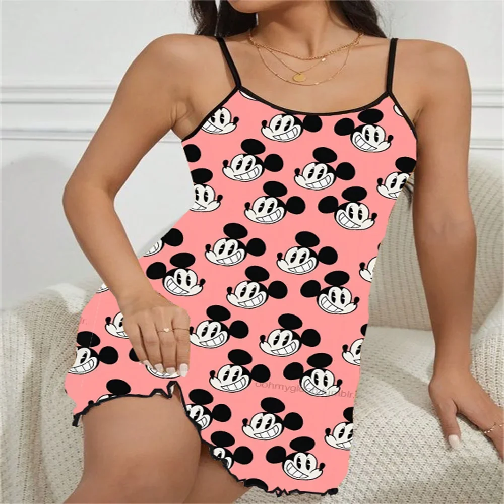 2024 New Summer Sleeveless Sleepwear for Women Sexy Charming Female Sleeping Dress Mickey Pattern Print Women's Suspender Pajama