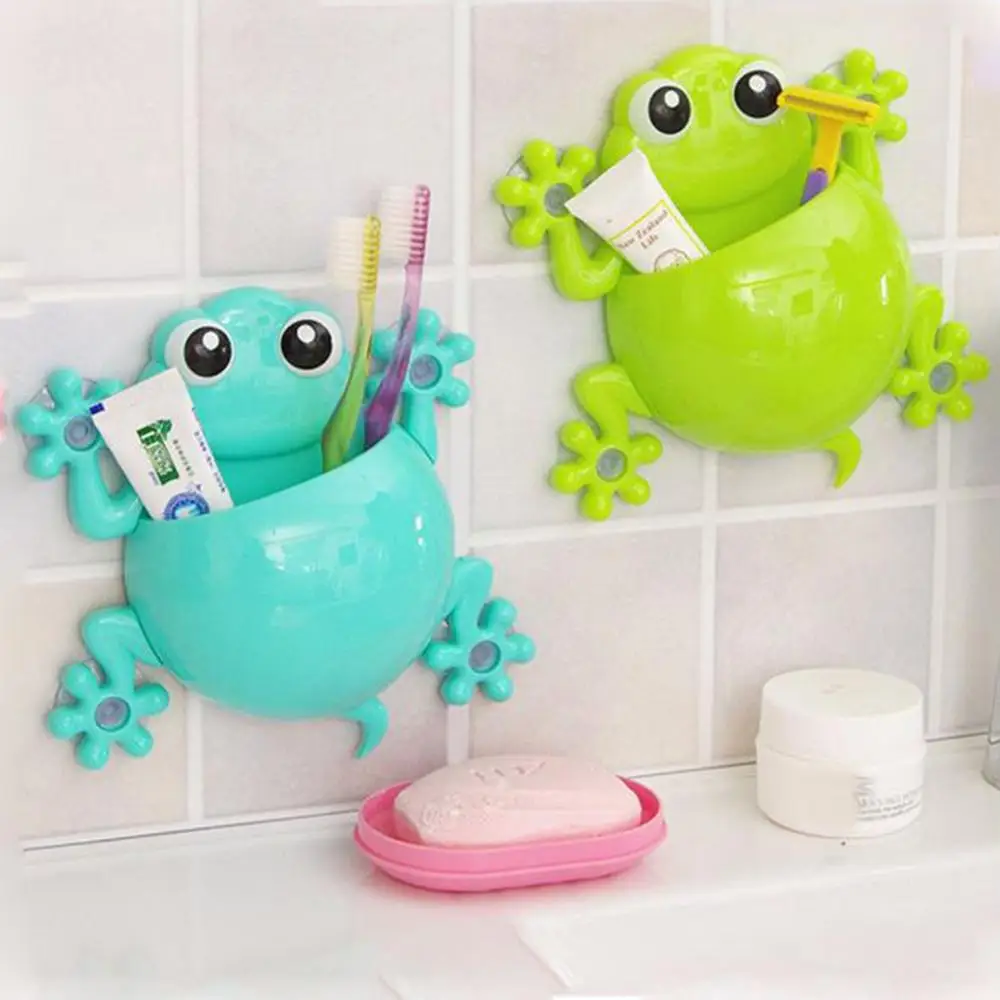 Toothbrush holder children frog cute cartoon household bathroom toothbrush holder wall-mounted suction cup toothpaste storage