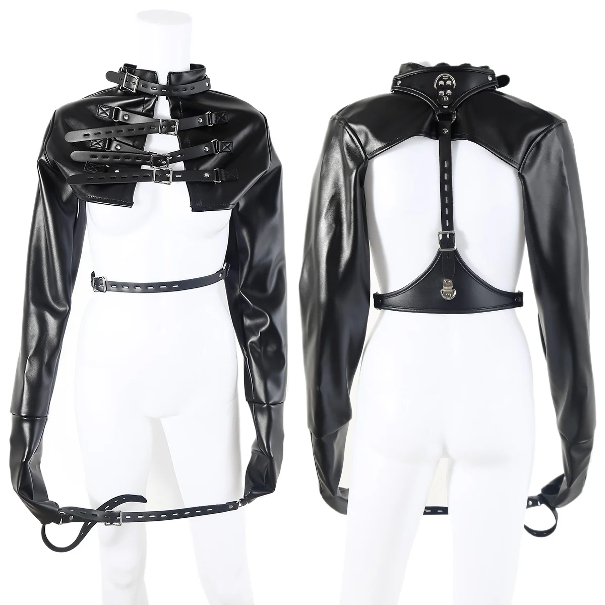 XXOO BDSM PU Leather Arm Restraint Straightjacket Bondage Slave Jacket for Women Men Adult Sex Toy Role Play Fetish Gear Tool