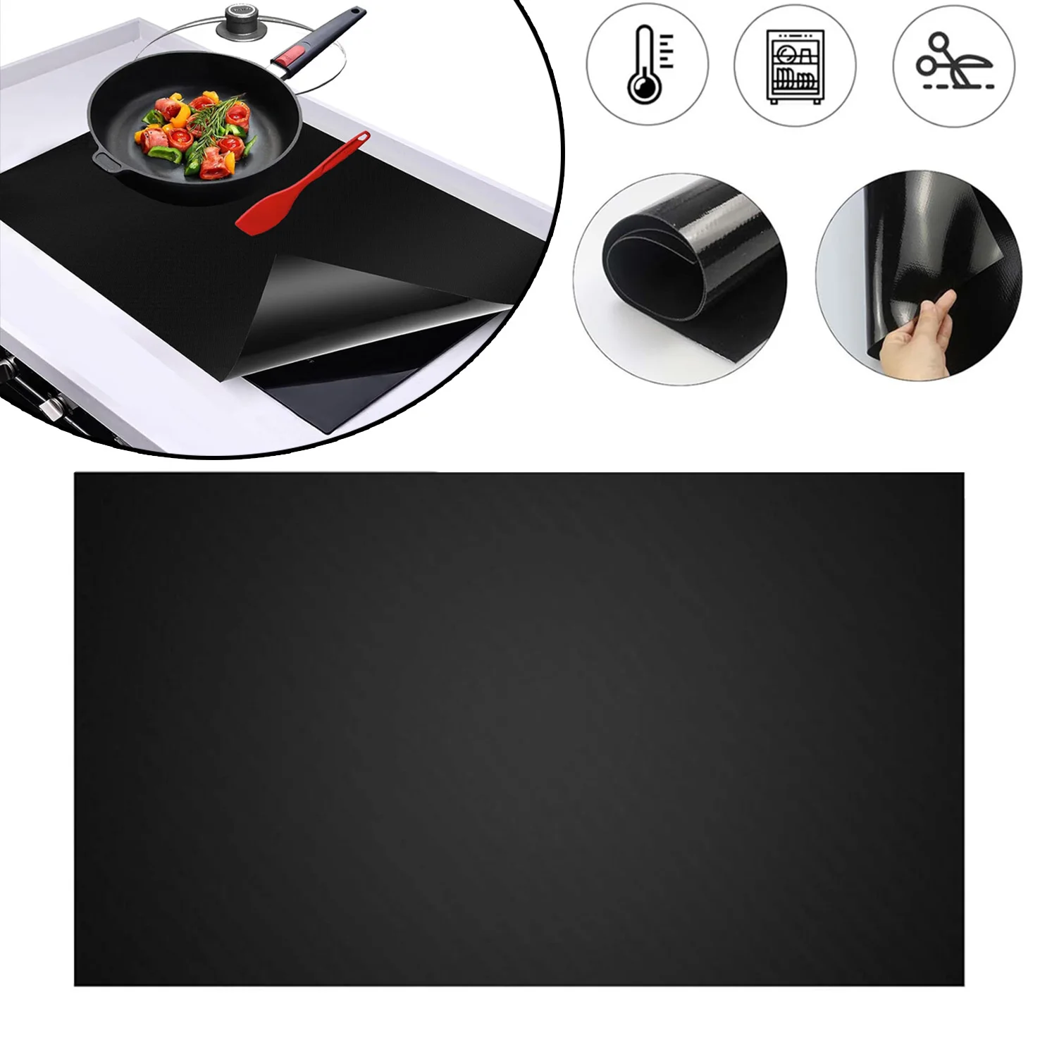 Tappetino protettivo traslucido per piani cottura a induzione, dimensioni 52 x 61 cm, colore nero, in silicone platinato, resistente al calore fino a 230 °C. ° C, Antiscivolo, Protezione dai Graffi,