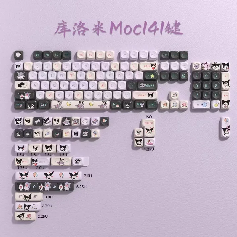 Kuromi Theme Key Heat Sublimation PBT Customized Personalized Keycaps MOC and KOA  for Girls Cute Full Set Replacement Keycap