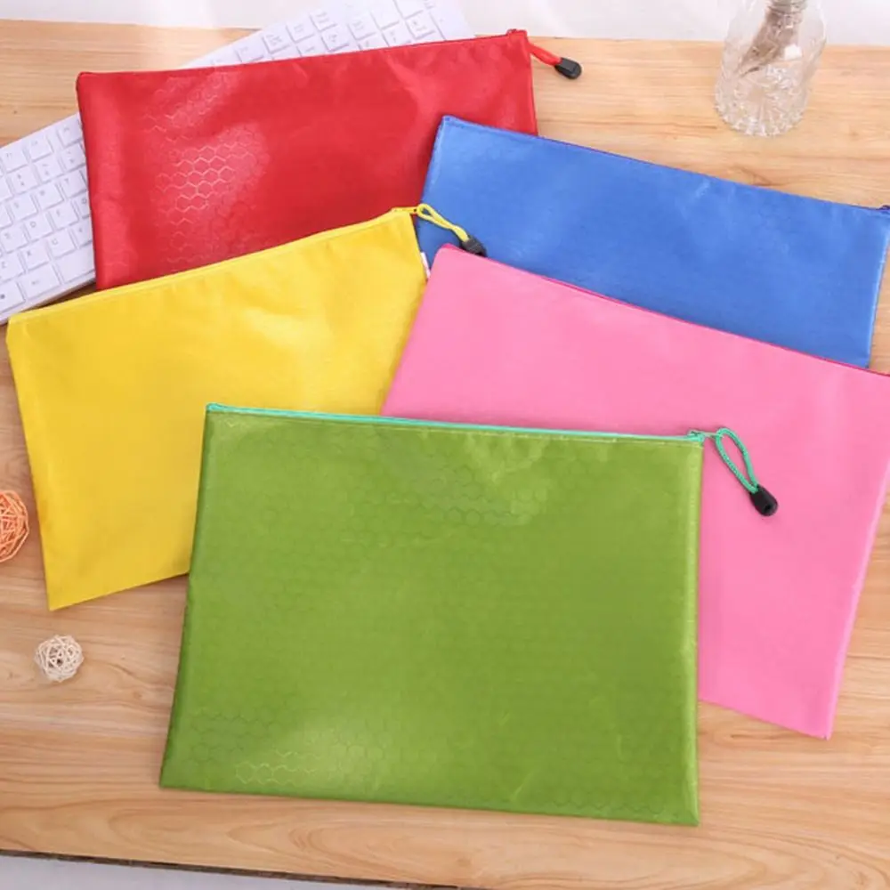 Wear-resistant Color A4 Zipper File Bag Waterproof Portable File Folder Oxford Cloth Large Capacity Document Bag Data Storage