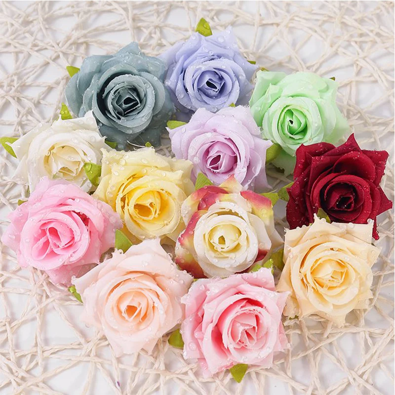 2/5Pcs/lot 5cm Silk Rose Artificial Flower Rose Head For Home Wedding Decoration Flowers DIY Wreath Gift Clip Art Fake Flower