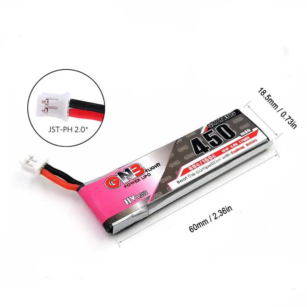 4PCS GNB 450mAh 1S 3.8V 80C/160C HV LiPo Battery For M80S Racing Drone FPV Beta75S Emax Tinyhawk Quadcopter Helicopter Parts