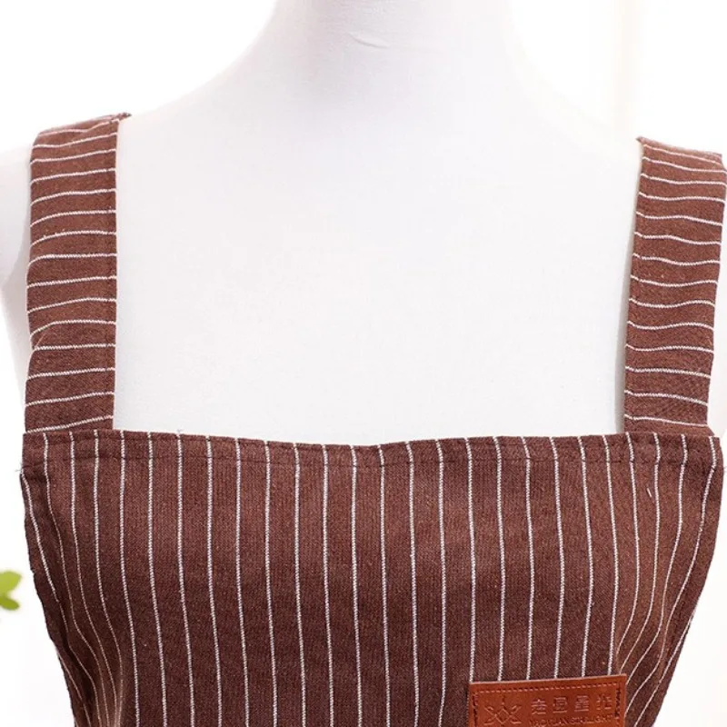 Minimalist Long Vertical Stripe Apron Anti Oil Stain Kitchen Cooking Bib Large Pocket Strap Household Dirty Resistant Work Apron