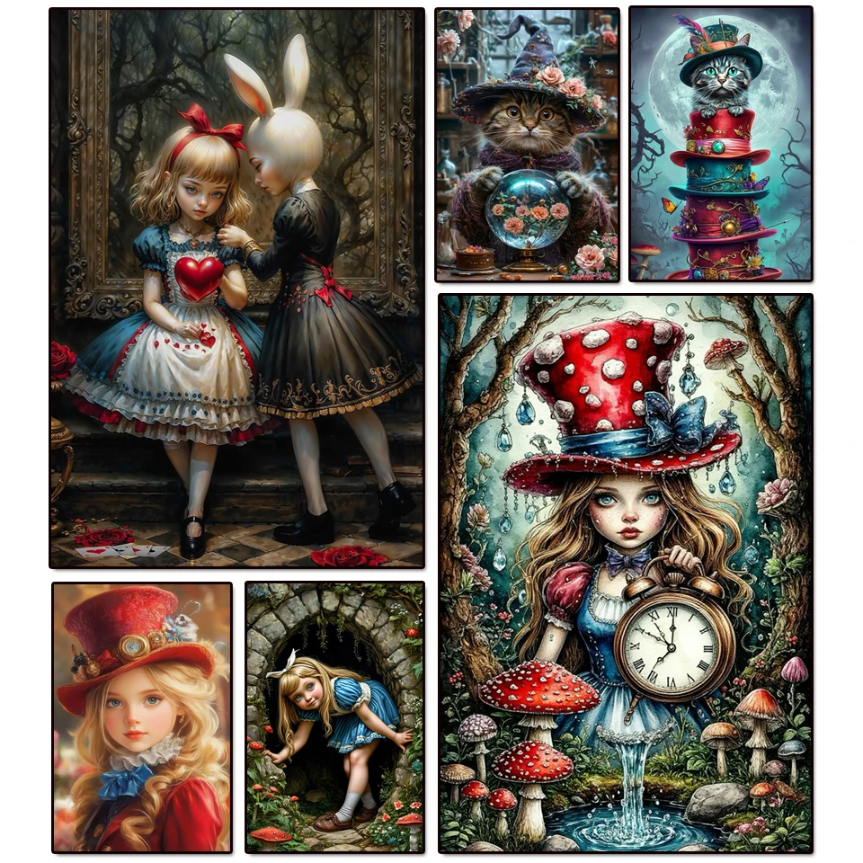 

5D алмазная живопись Новое поступление настенное искусство мечтательная страна чудес девушка кошка картина Алмазная мозаика стразы вышивка Декор для дома