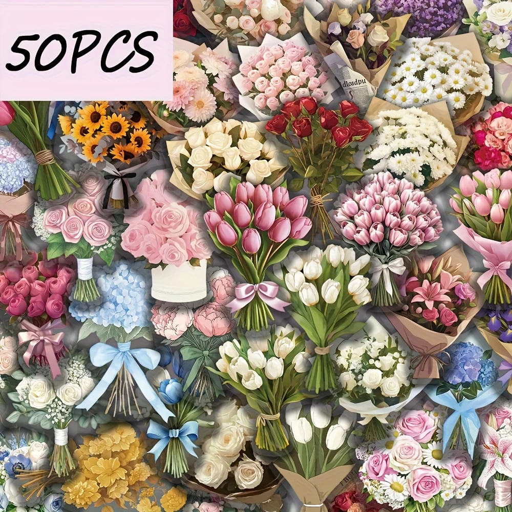 

50pcs dream flower gift series stickers, suitable for decorating helmets, diaries, cups, skateboards, PET stickers