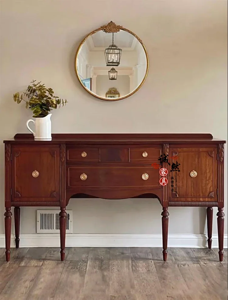 

Французский неоклассический входной шкаф из цельного дерева, американский ретро-украшение для гостиной, средневековый обеденный боковой шкаф