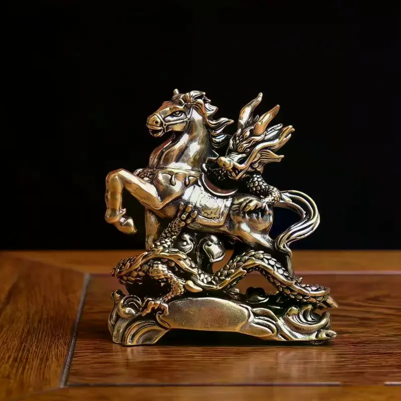Portable Mini Chinese Dragon Horse Brass Ornament 1Pc Small Copperware Feng Shui Lucky Charm for Travel Home Desk Decor