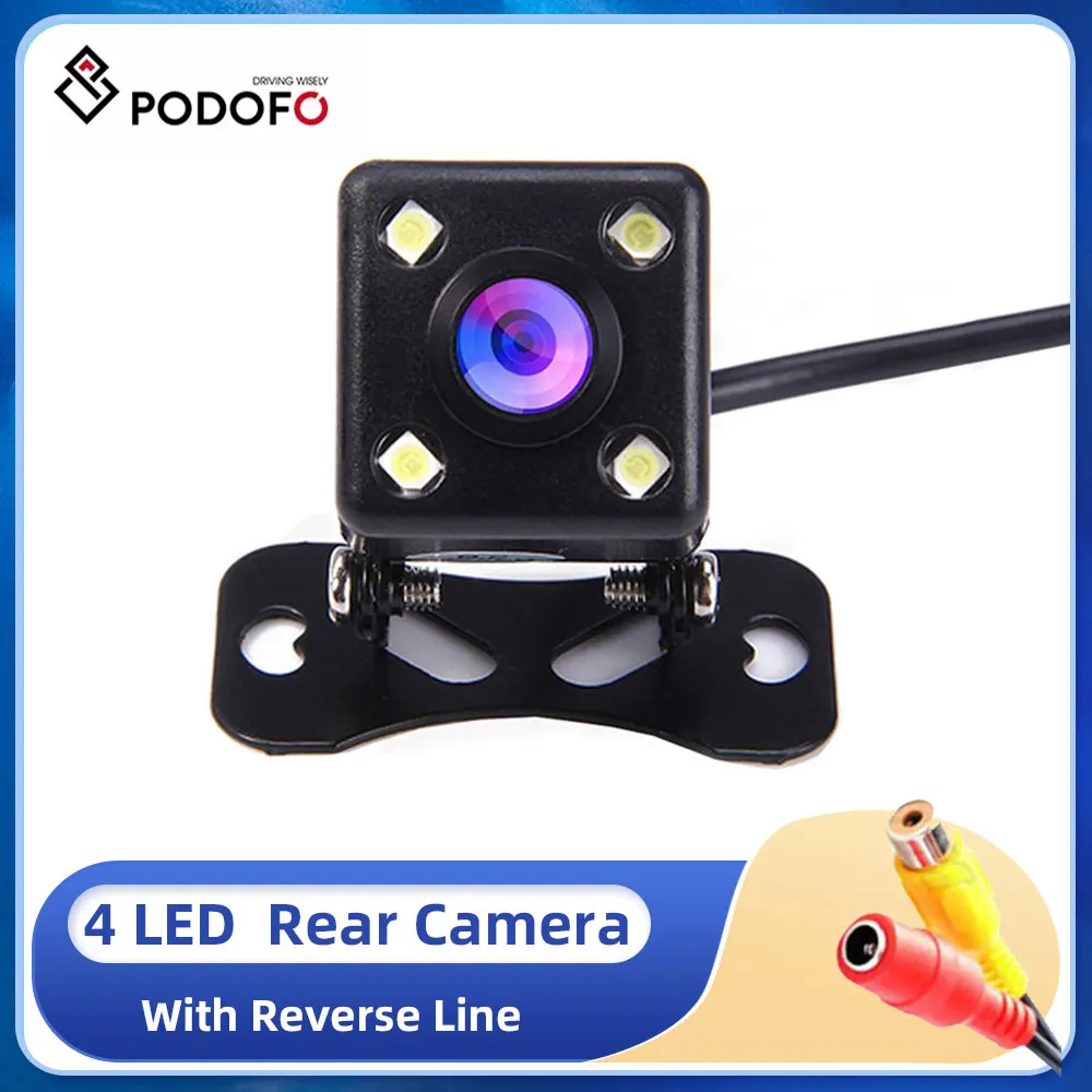 Podopo-Universal Car Rear View Camera, 4 LED, visão noturna, Backup Estacionamento, reverso, impermeável, 170 grande angular, HD Color Image