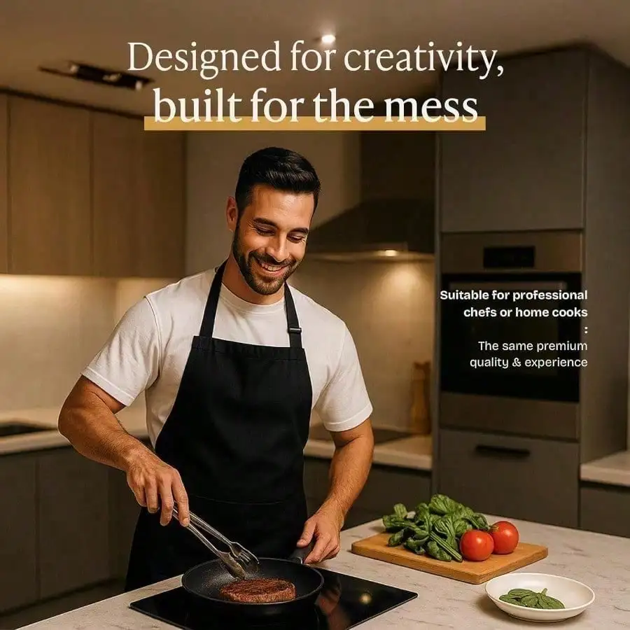 

1 Unit Classic Black Apron, Professional Chef Neck Apron Kitchen Restaurant Cooking Pocket Apron, Suitable For All Genders