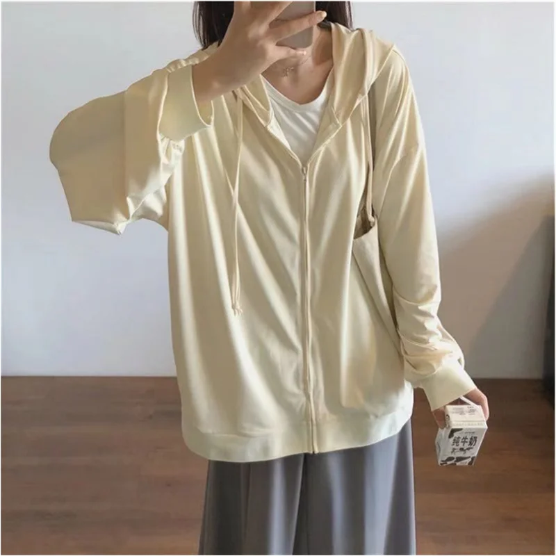 

Yellow Women Sweatshirt Coat Hooded Vintage Long Sleeve Korean Fashion Casual Y2K Style 2023 Autumn NEW Female Grey Tops