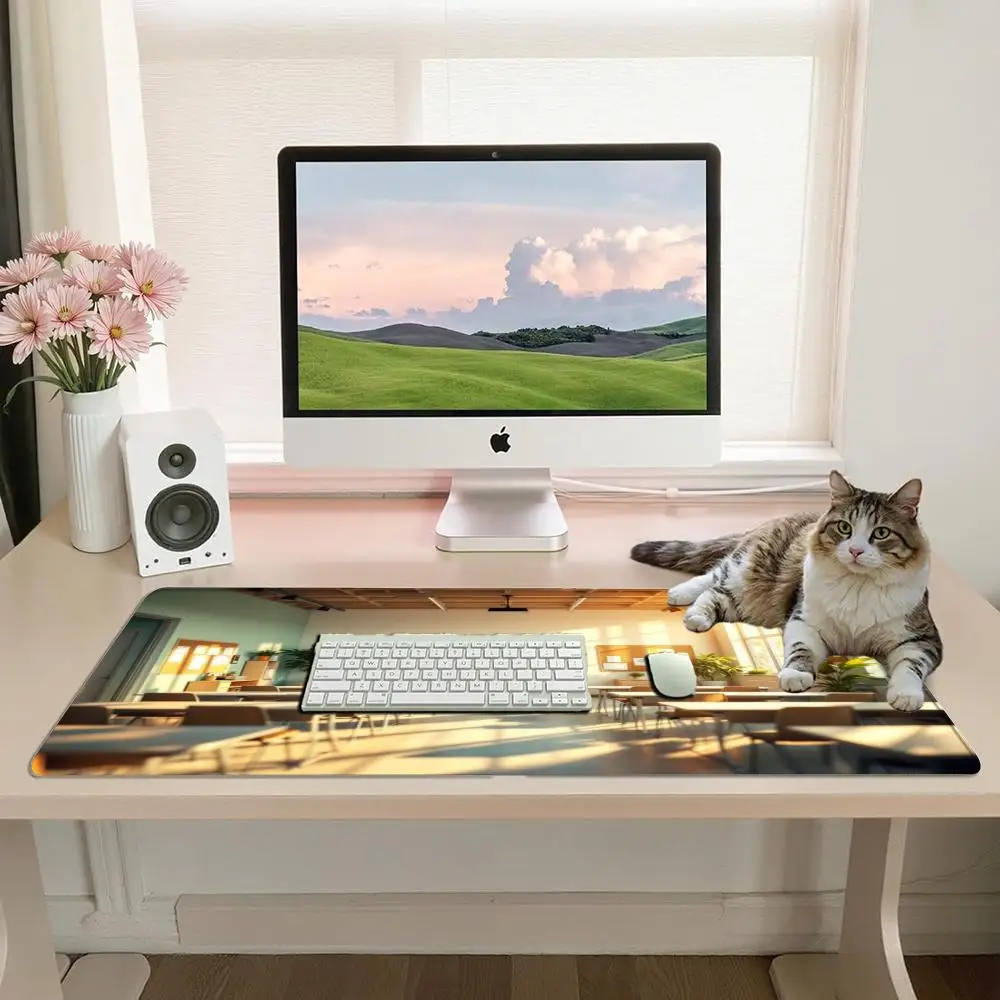 Large Classroom Scene Desk Mat Sunlight Classroom Pattern Mouse Pad Non-Slip Rubber Base Extended Gaming Mousepad for Office