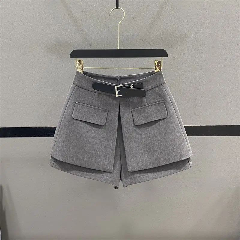 

Ladies Temperament Patchwork Solid Color High Waist Wide Leg Pants Summer Fashionable Trend Pocket Slim Shorts Women's Pants