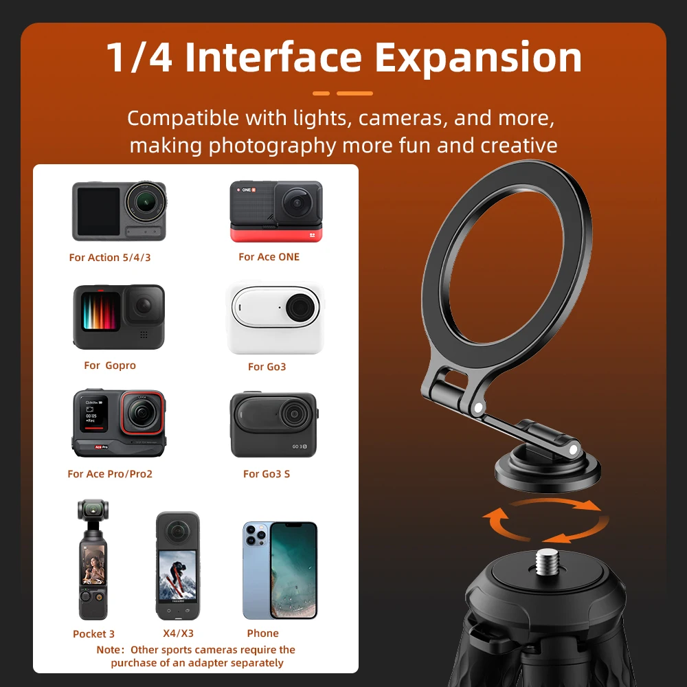 Flymile support magnétique multifonction pour iPhone 16 15 14 13 Smartphone trépied Flexible universel perche à Selfie avec vis 1/4