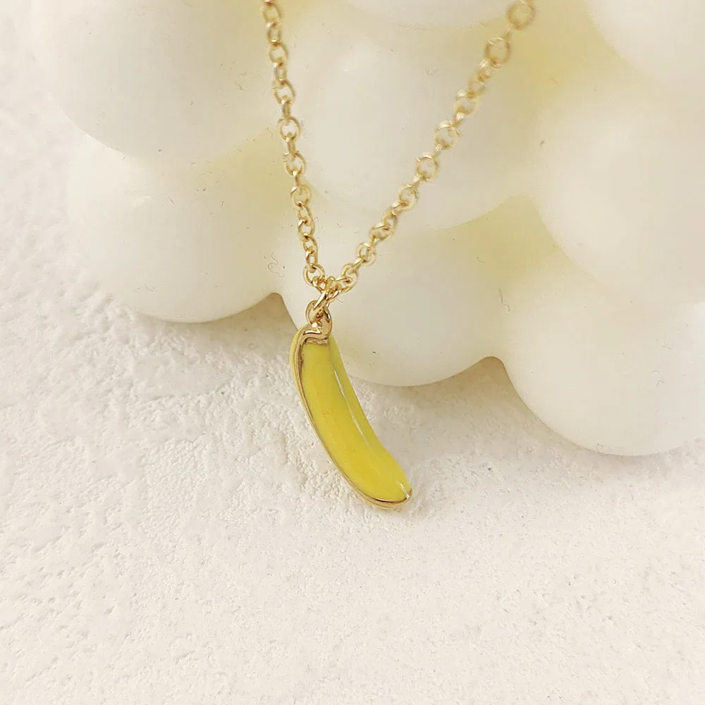 New - Gold Plated Banana - Enamel Pendant Necklace. Fashion neck jewelry friend gift - Image 2