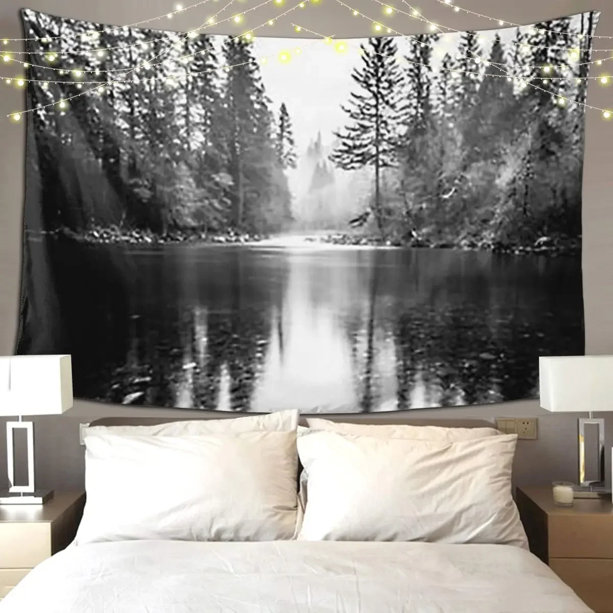 Forest Reflection Lake - Black And White Tapestry Funny Wall Hanging Home Decor Tapestries for Living Room Bedroom Dorm Room