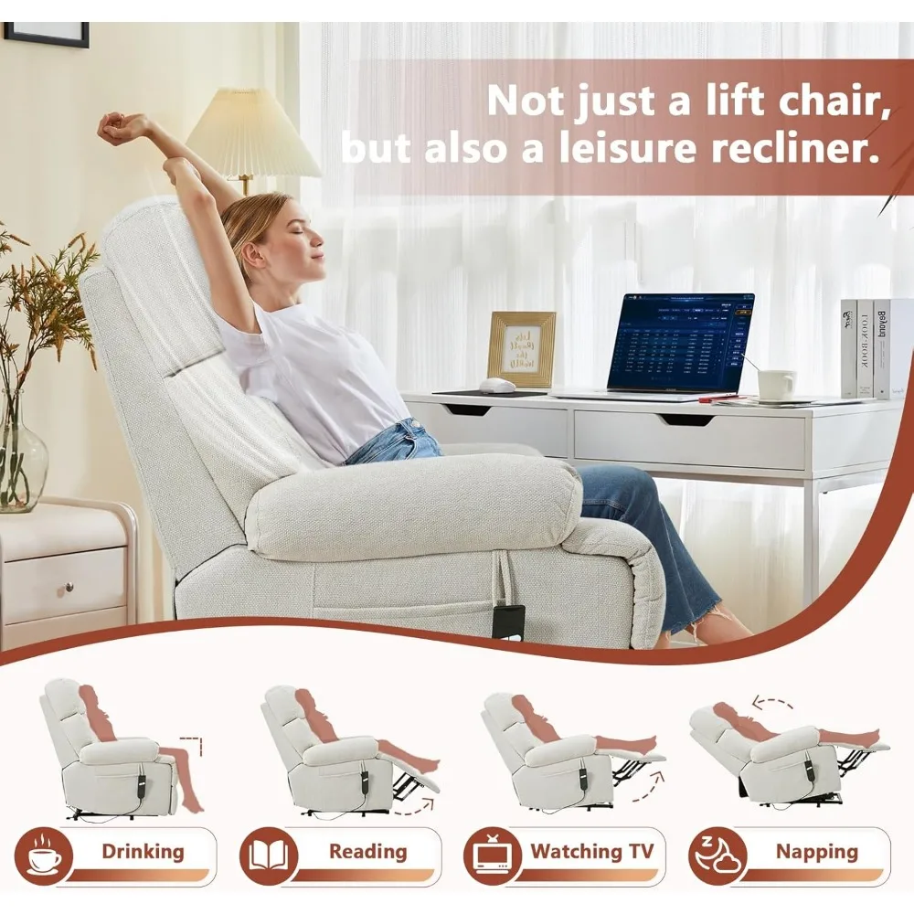 เก้าอี้เลานจ์ผู้สูงอายุแบบยกไฟฟ้า, รีโมทคอนโทรลที่ง่าย, สตูลวางเท้ากว้าง, กระเป๋าด้านข้าง, เก้าอี้เลานจ์กํามะหยี่เกล็ดหิมะนุ่ม
