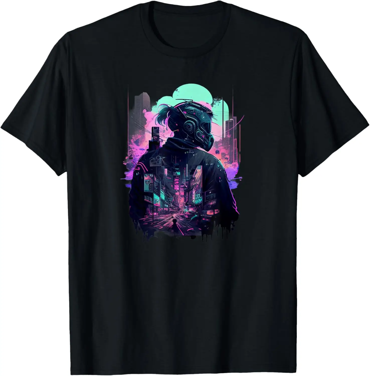 Urban Cyber-Punk Aesthetic Futuristic Cityscape T-Shirt