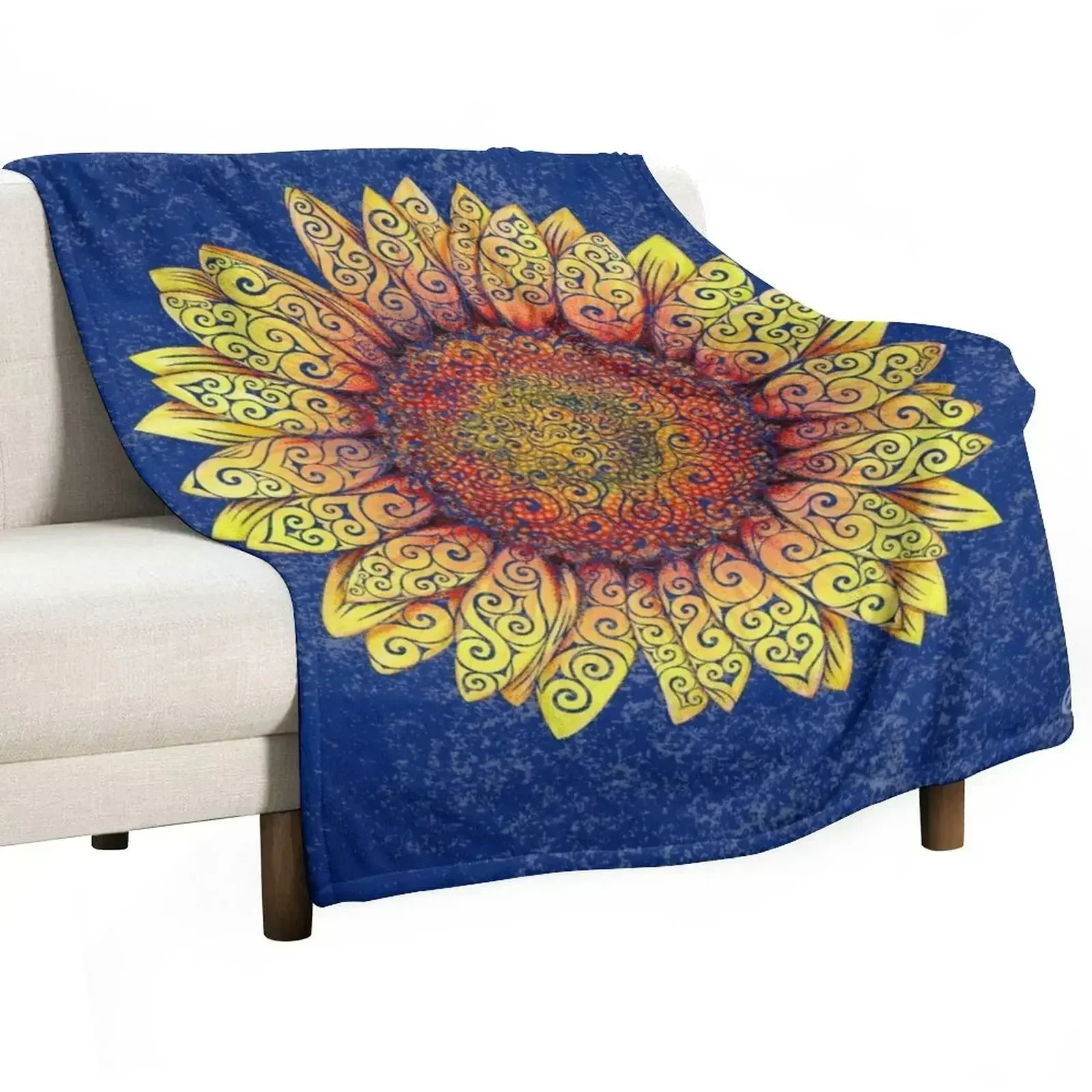 

Swirly Sunflower Throw Blanket Softest Personalized Gift Bed covers Vintage Blankets