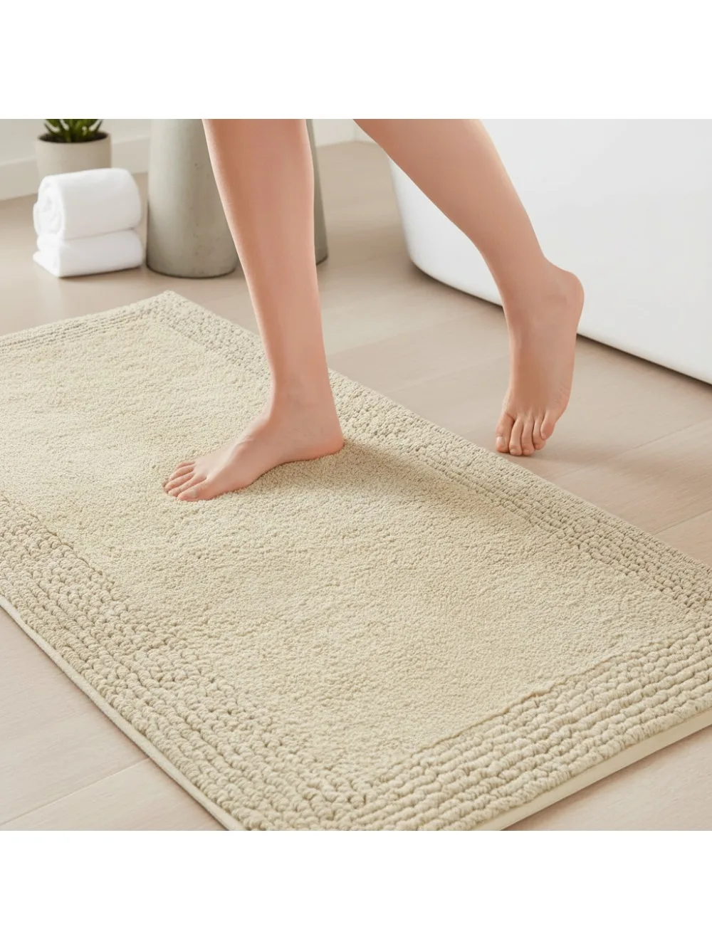 

Luxury 100% Cotton Reversible Bath Mat 3000 GSM Plush Absorbent Quick Dry Hotel Quality Bathroom Rug 24x44 Natural
