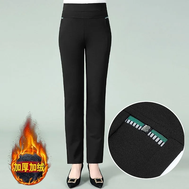 冬用パンツ レディース 厚手 ベルベット 暖かい 中高年女性用 ストレート アウターパンツ 春秋