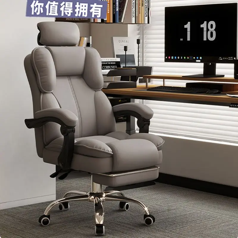 Gaming Chair Ergonomic Reclining Office Chair With Footrest, 140° Adjustable Backrest, 10cm Lift Padded Grey Computer Seat view 4