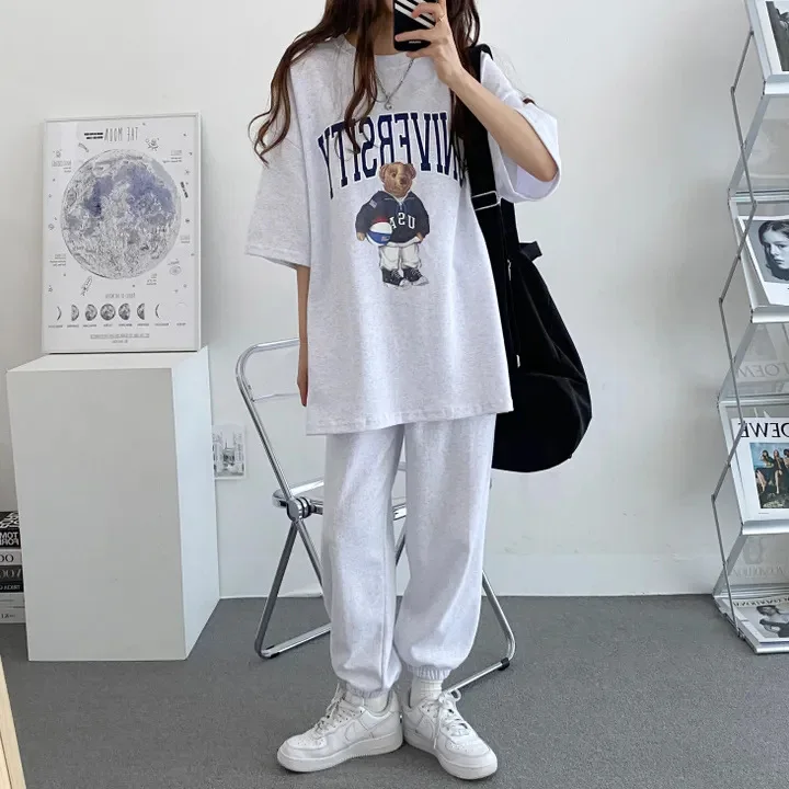 Summer Fashion Casual Sportswear Two Piece Pants Sets Female Large Size Cartoon Long Sleeve Tracksuits Shorts Women Suits 2024