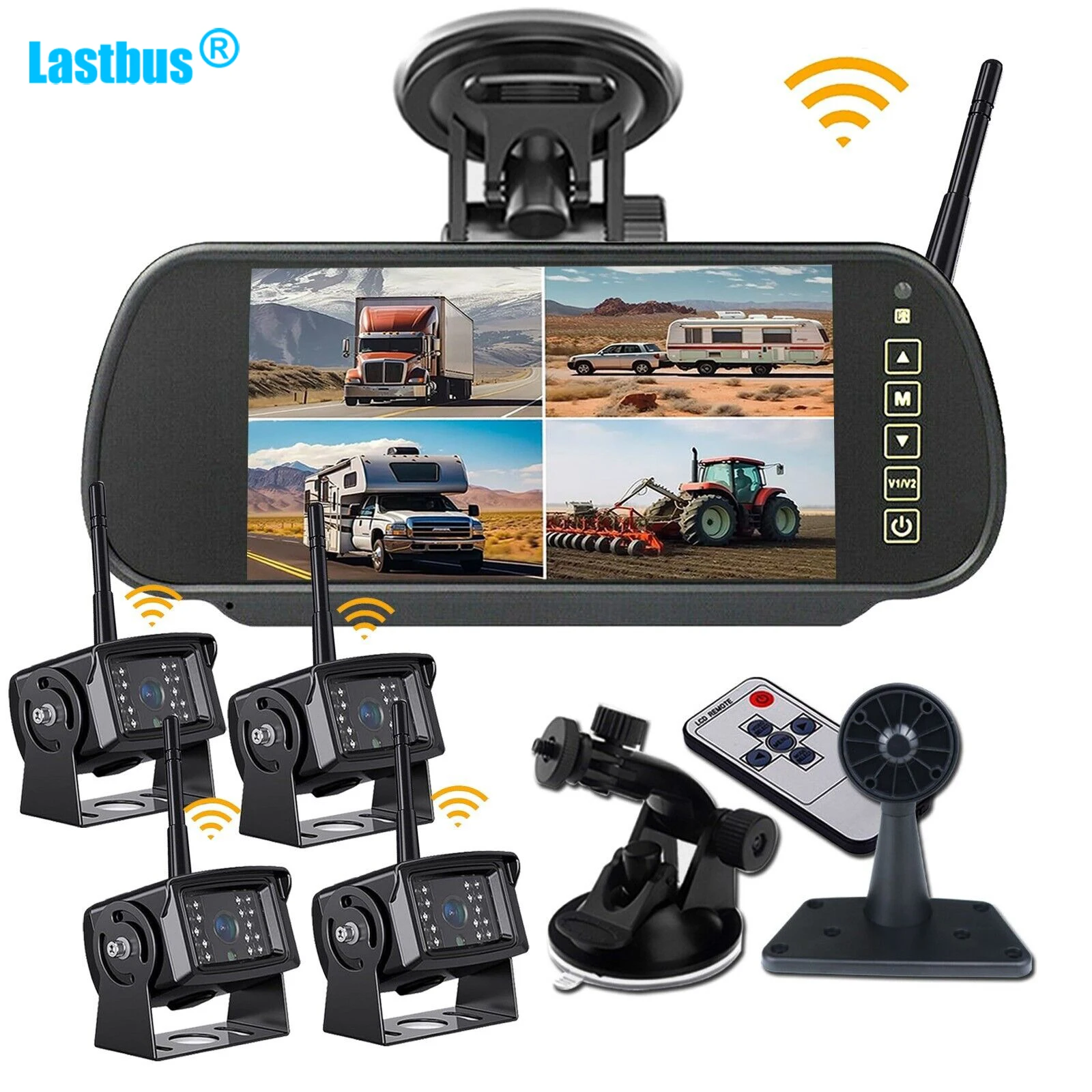 

Lastubs 7" DVR Car Mirror Monitor With FHD 1080P Digital Wireless Zoom Rear View Backup Camera For RV Caravan Trailer Bus Van