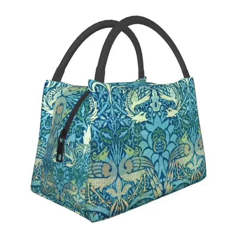 William Morris Peacock And Dragon Insulated Lunch Tote Bag Floral Textile Portable Cooler Thermal Food Lunch Box Office