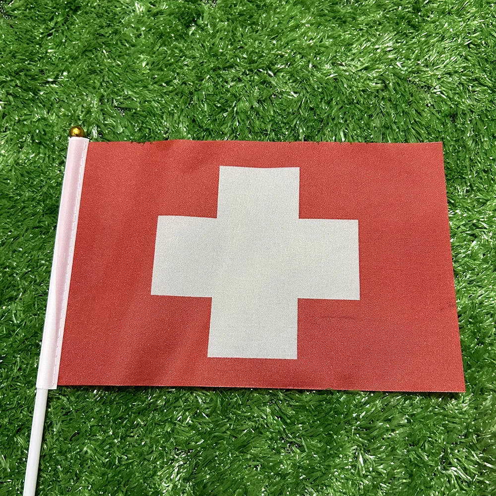 (SKY FLAG)Switzerland Flag 14x21cm polyester Switzerland Swiss hand waving flag for Activity/parade/Sports/Home Decoration