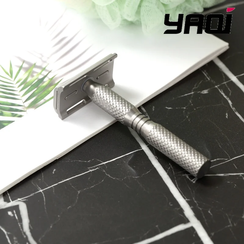 YAQI Titanium Light Weight Safety Razor Ghost Cross Grain Pattern Razor CollectiblesBirthday Gift For Boyfriend
