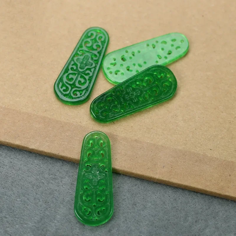

New Natural Dry Green Jadeite Long Hollow Pendant New Chinese Retro Ethnic Style Jade Pendant 5PC/LOT