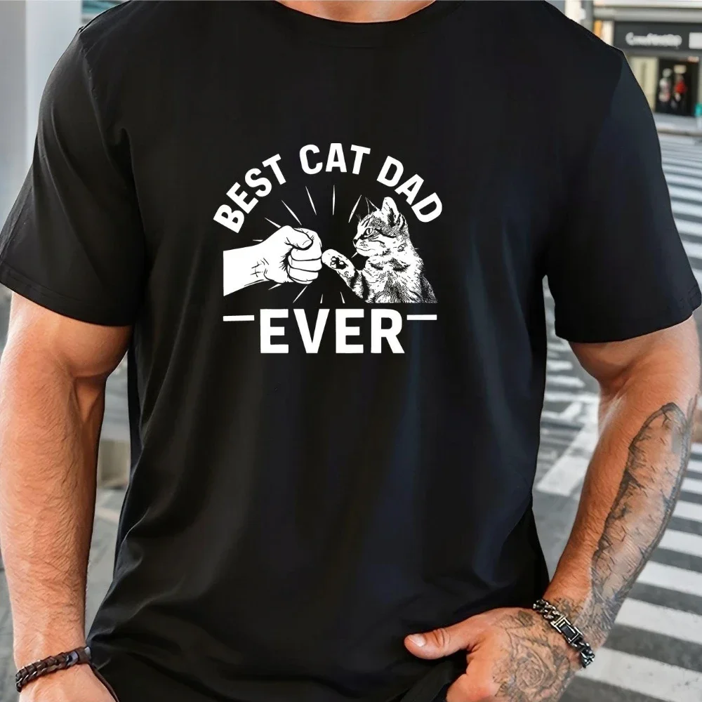 

Men's Best Cat Dad Ever Graphic T-shirt Unisex Women Oversized Tee Streetwear Casual Cotton Gift for Cat Lovers Short Sleeve Top