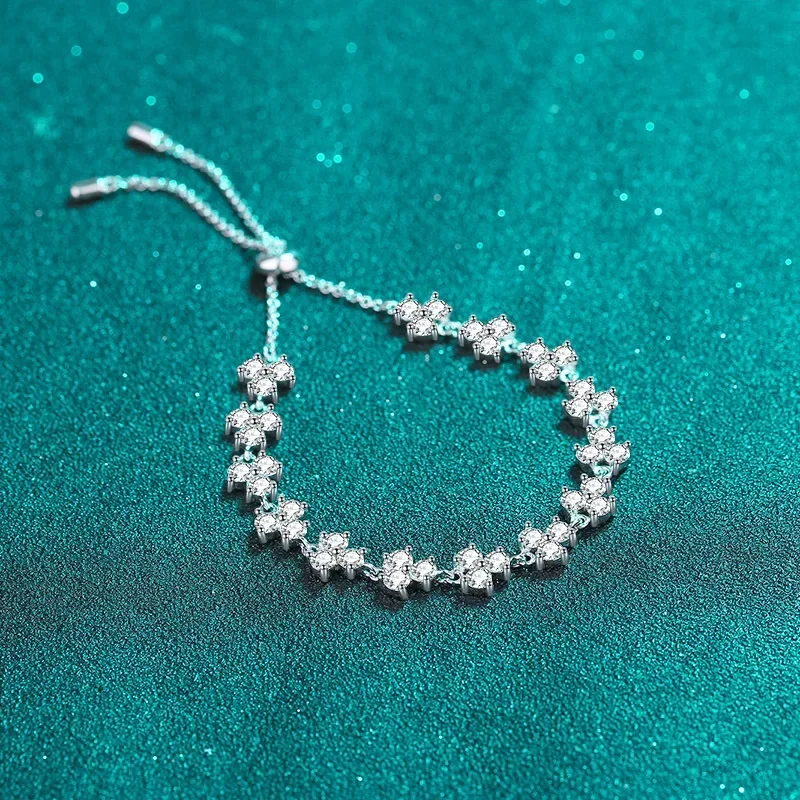 Classic Full Inlaid Moissanite 4.2CT Exquisite Plum Blossom Bracelet, Platinum PT950 Push Fine Jewelry Happy Little Bird Style