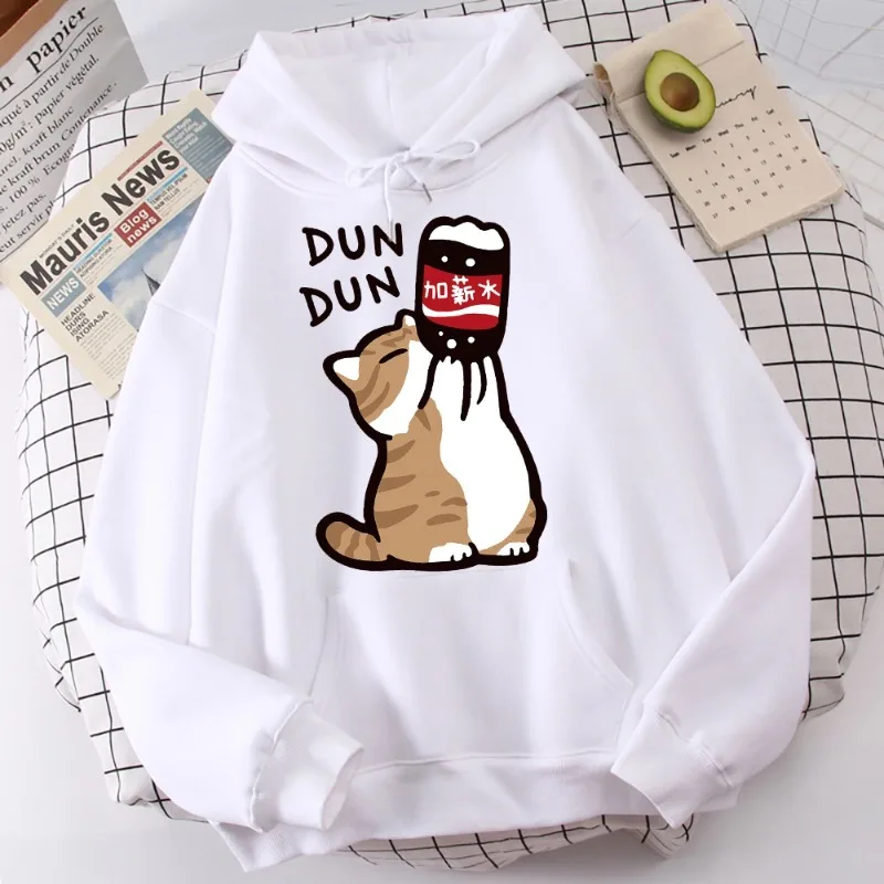 เสื้อฮู้ดลำลองผู้หญิงลายการ์ตูนแมวพิมพ์ 3 มิติ รุ่นใหม่ ปี 2025 ลายเครื่องดื่ม ลายเพิ่มเงินเดือน สไตล์สปอร์ต ใส่สบายๆ อยู่บ้าน สไตล์ฮาราจูกุ