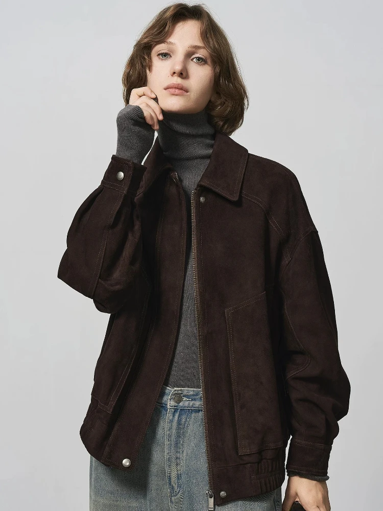 

High Quality Sheep Suede Coat Retro Real Leather Women Trend Unique Jacket High-end Sheepskin Leather Top Outside Wear