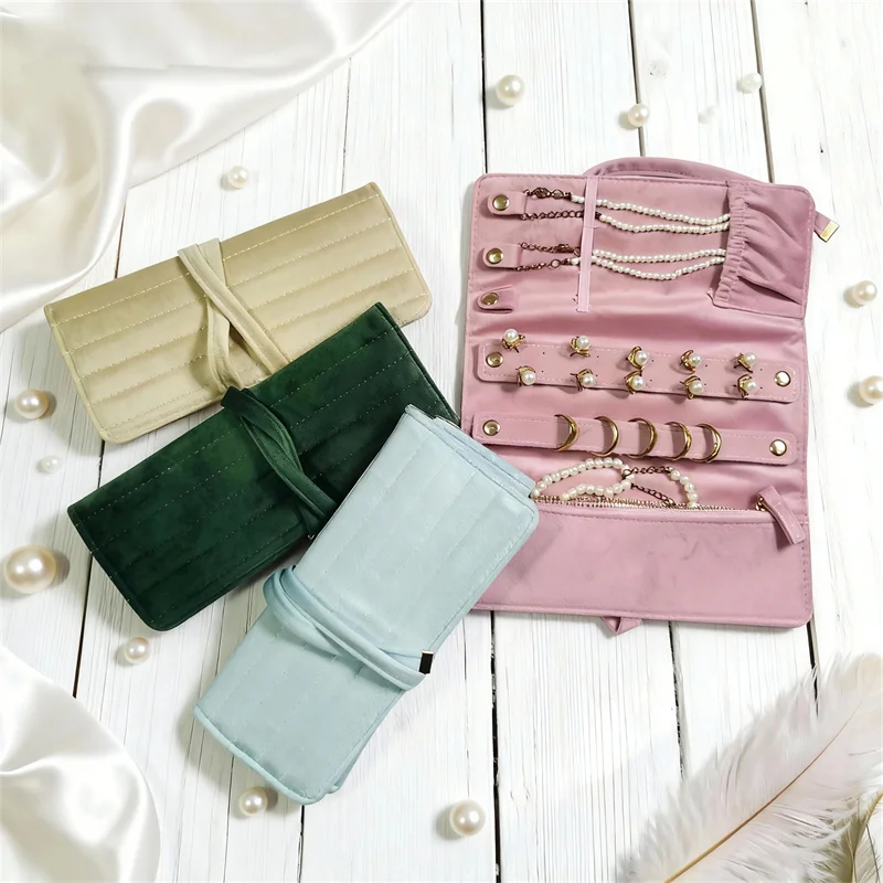 

Velvet jewelry storage roll bag ring stud earrings necklace pendant storage display bag, portable travel storage bag