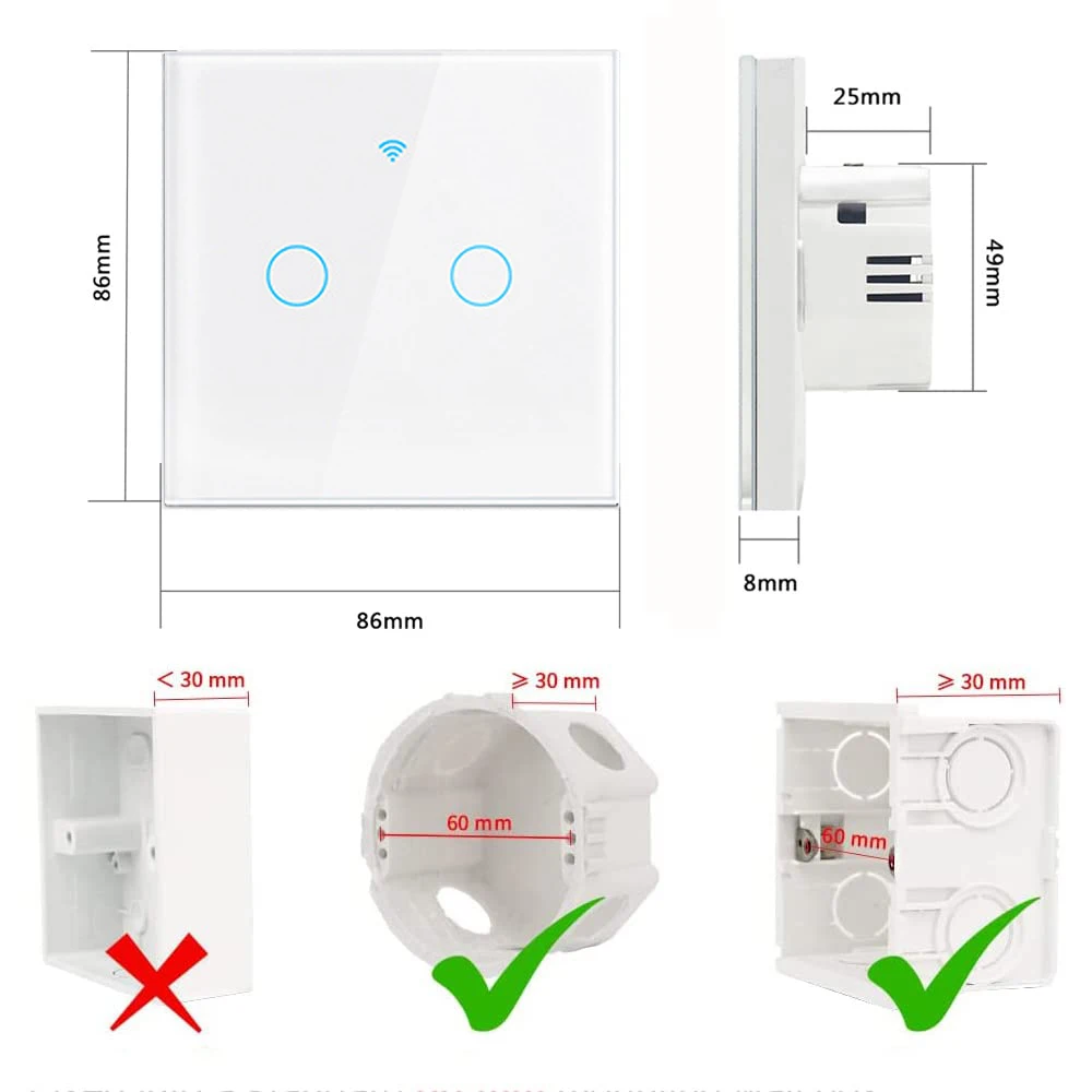 Tuya Wifi Smart Touch Light EU Switch Wireless Remote LED Light Switch nessun cavo neutro richiesto funziona con Alexa Google Home